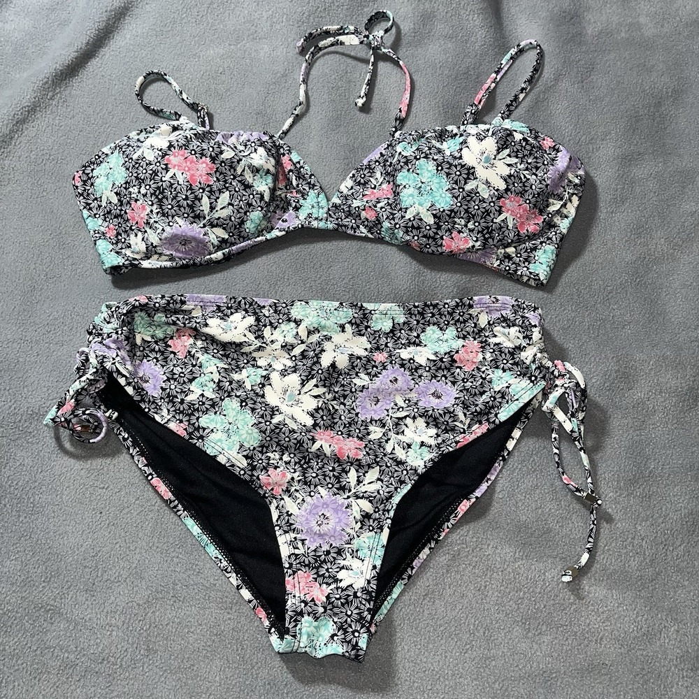 Time and Tru 2 Piece Floral Bikini Swimsuit Set Women's XL Top/Lg Bottom